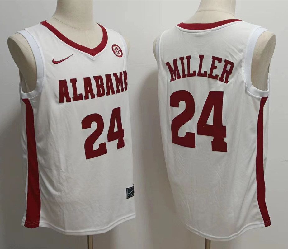 Men Alabama Crimson Tide 24 Miller White Nike 2025 NCAA Jersey